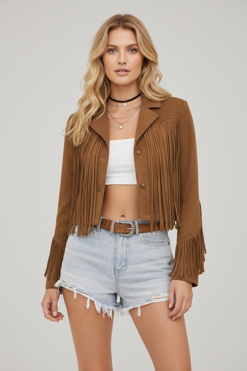 Ruit Blazer met Franjes voor Vrouw - StudioMarella