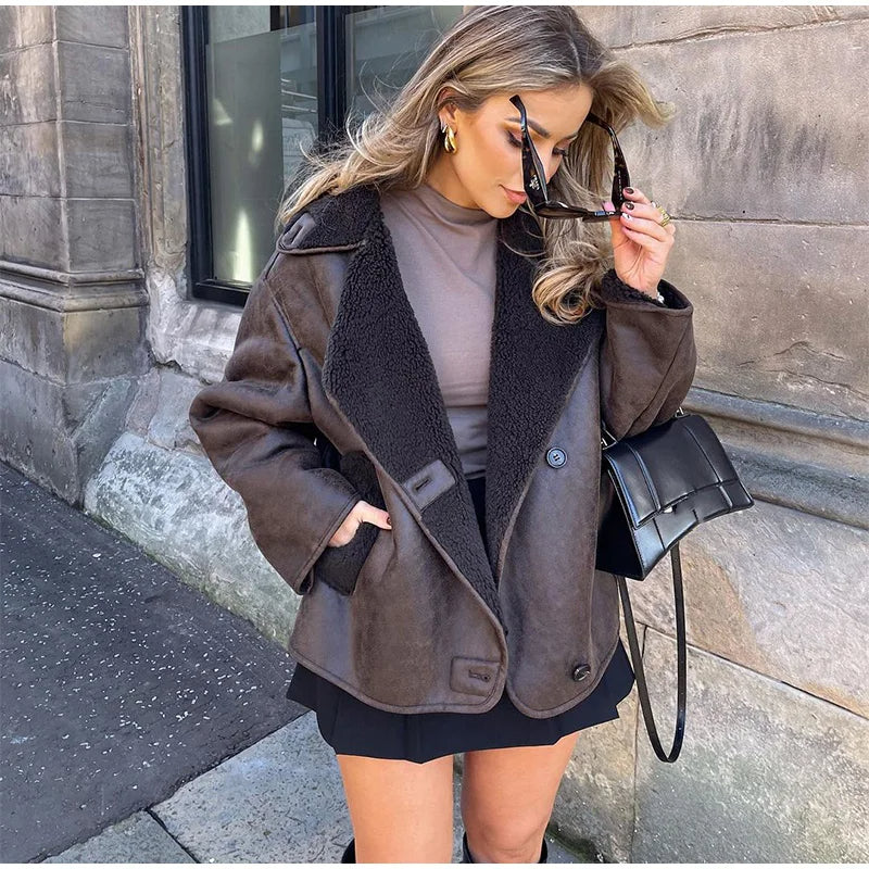 Dames Pilotenjas Teddy Voering Oversized met Knopen