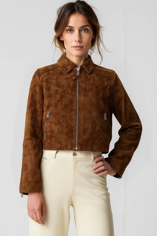 Dames Bikerjas Kort Model met Klassieke Kraag Casual Stijl - StudioMarella