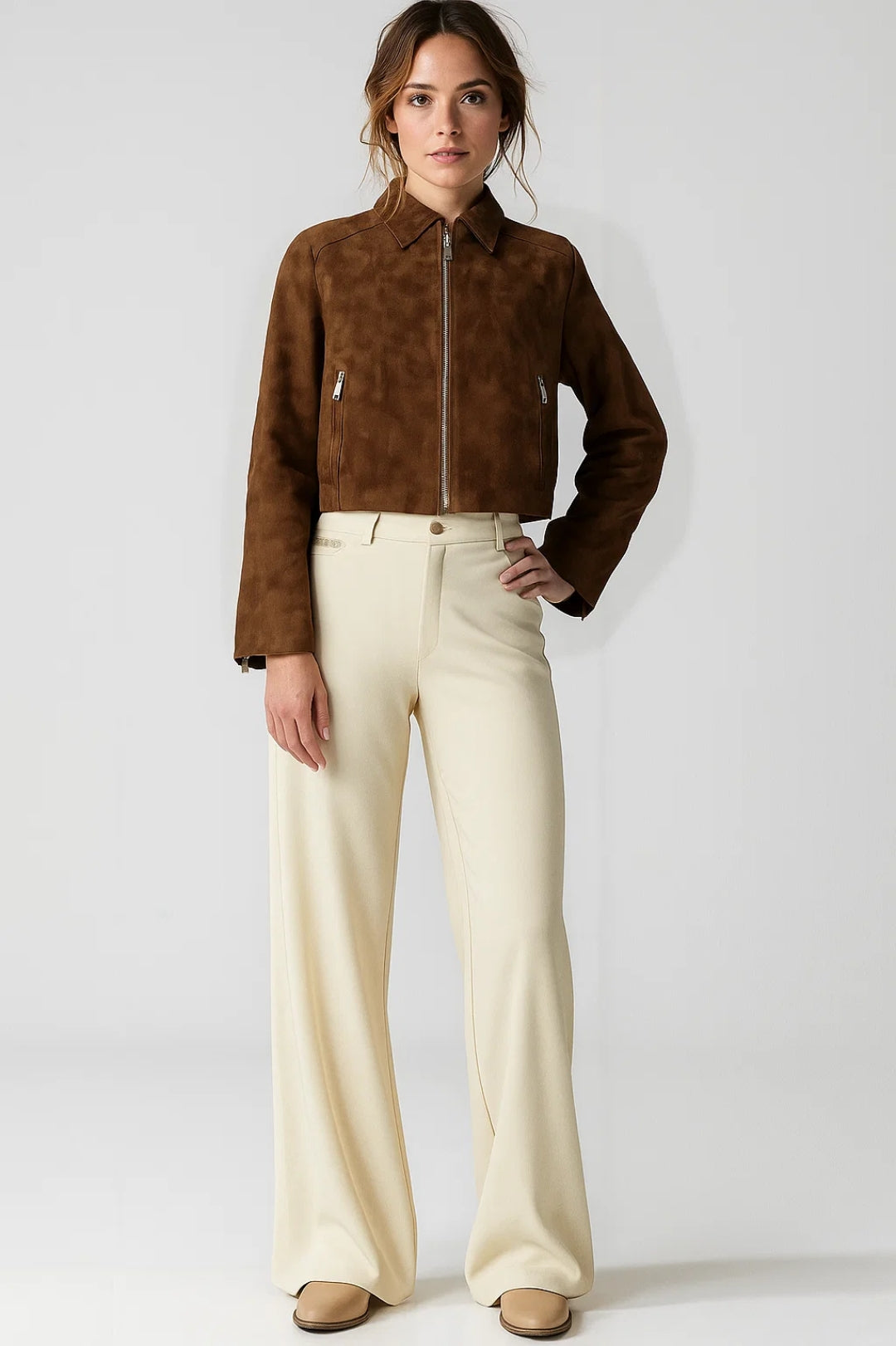 Dames Bikerjas Kort Model met Klassieke Kraag Casual Stijl