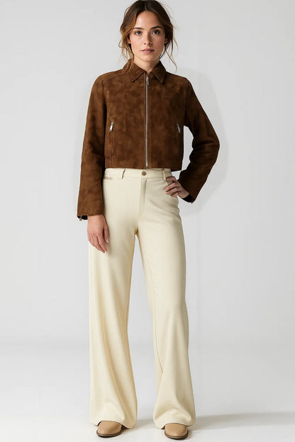 Dames Bikerjas Kort Model met Klassieke Kraag Casual Stijl