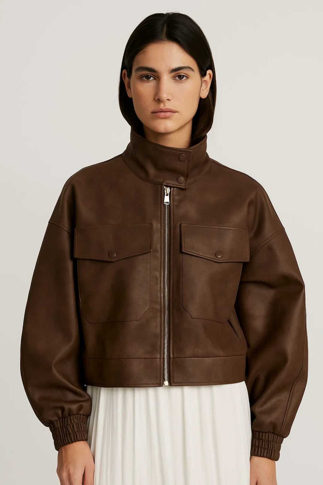 Dames Biker Jas Kort Met Opstaande Kraag Casual Stijl - StudioMarella