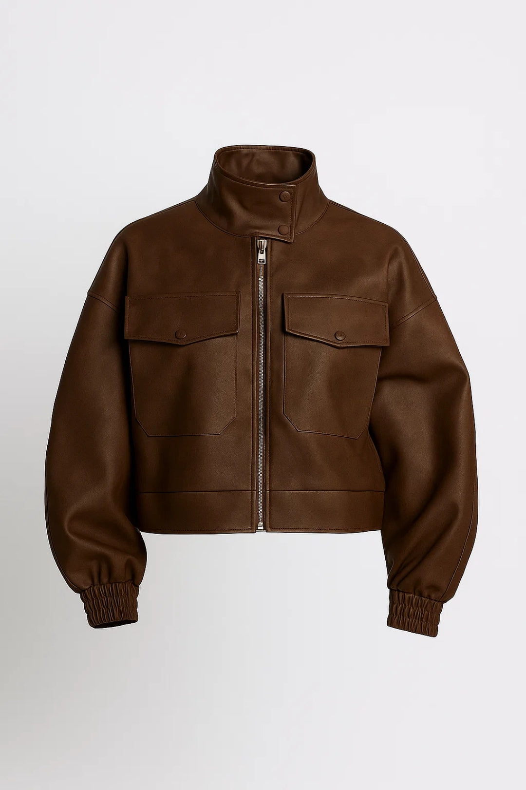 Dames Biker Jas Kort Met Opstaande Kraag Casual Stijl
