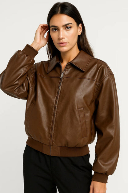 Dames Bomberjack Oversized Met Kraag Casual Stijl - StudioMarella