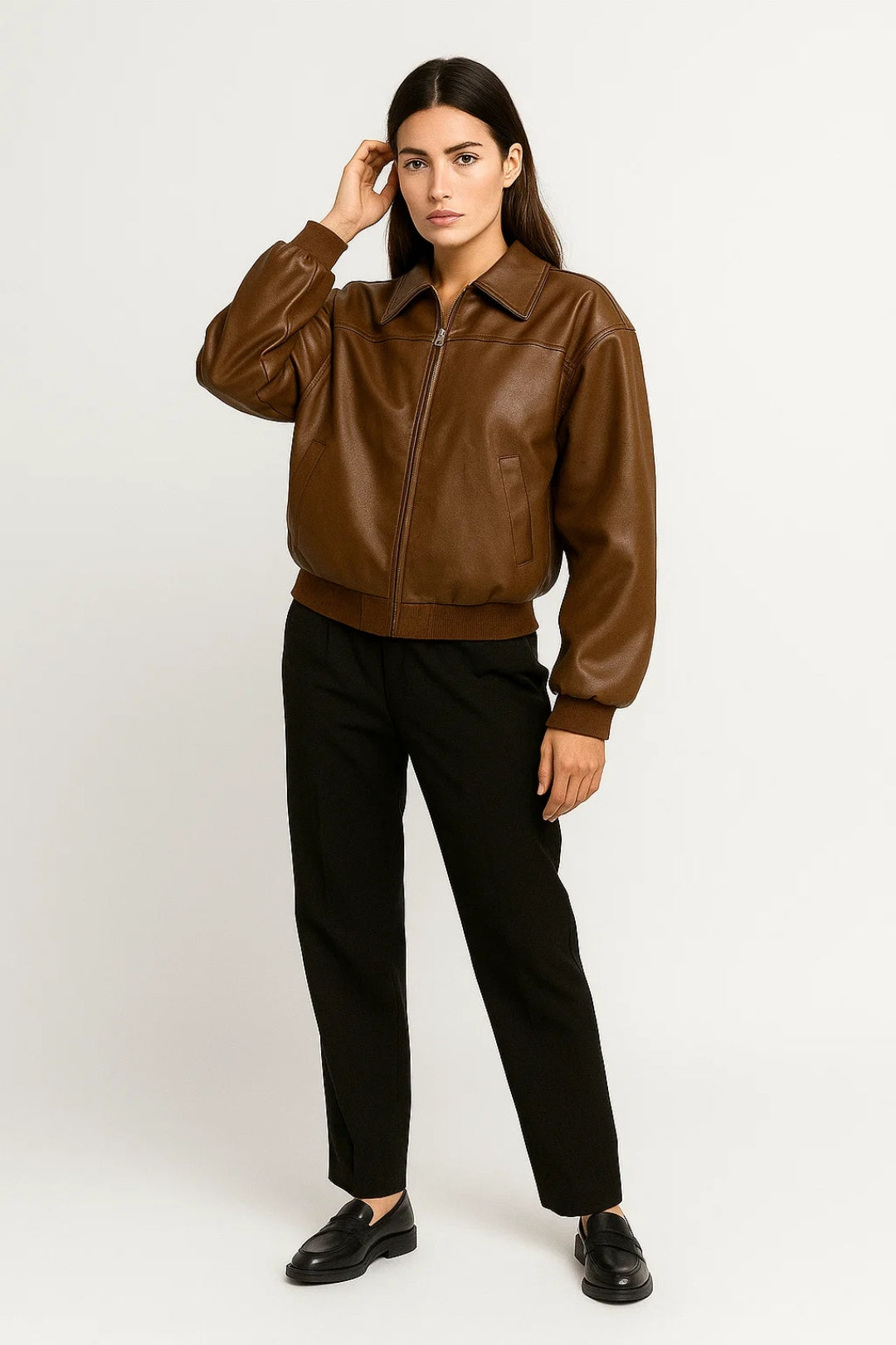 Dames Bomberjack Oversized Met Kraag Casual Stijl