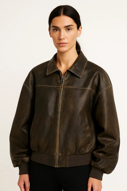 Dames Bomberjack Oversized Met Kraag Casual Stijl