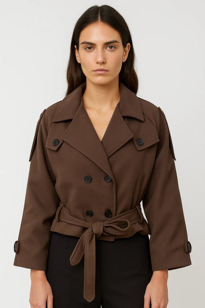 Dames Trenchcoat Kort Met Ceintuur Casual Stijl - StudioMarella