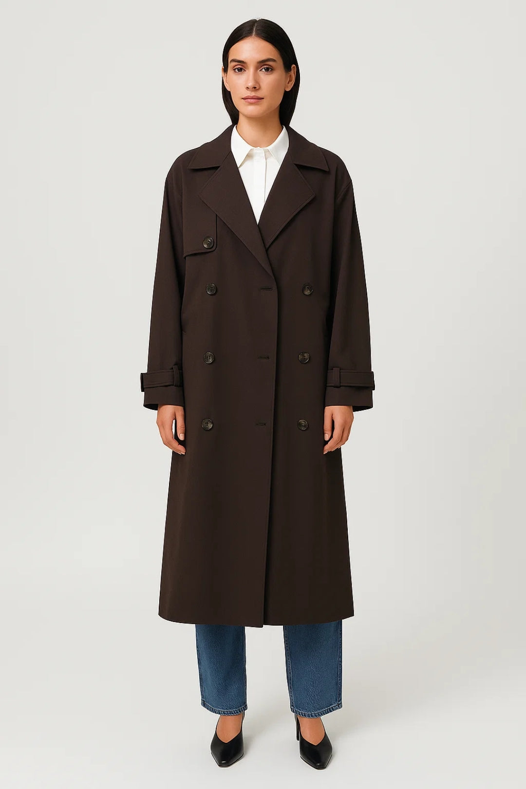 Dames Trenchcoat Lang Model Dubbele Knopenrij Elegant - StudioMarella