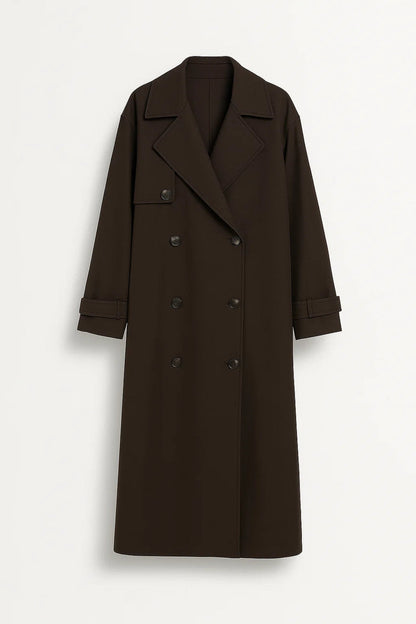 Dames Trenchcoat Lang Model Dubbele Knopenrij Elegant