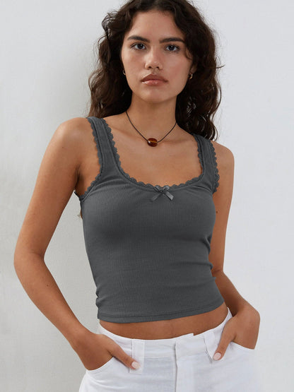 Vrouwelijke Tanktop met Kant en Ruffles Romantisch Design