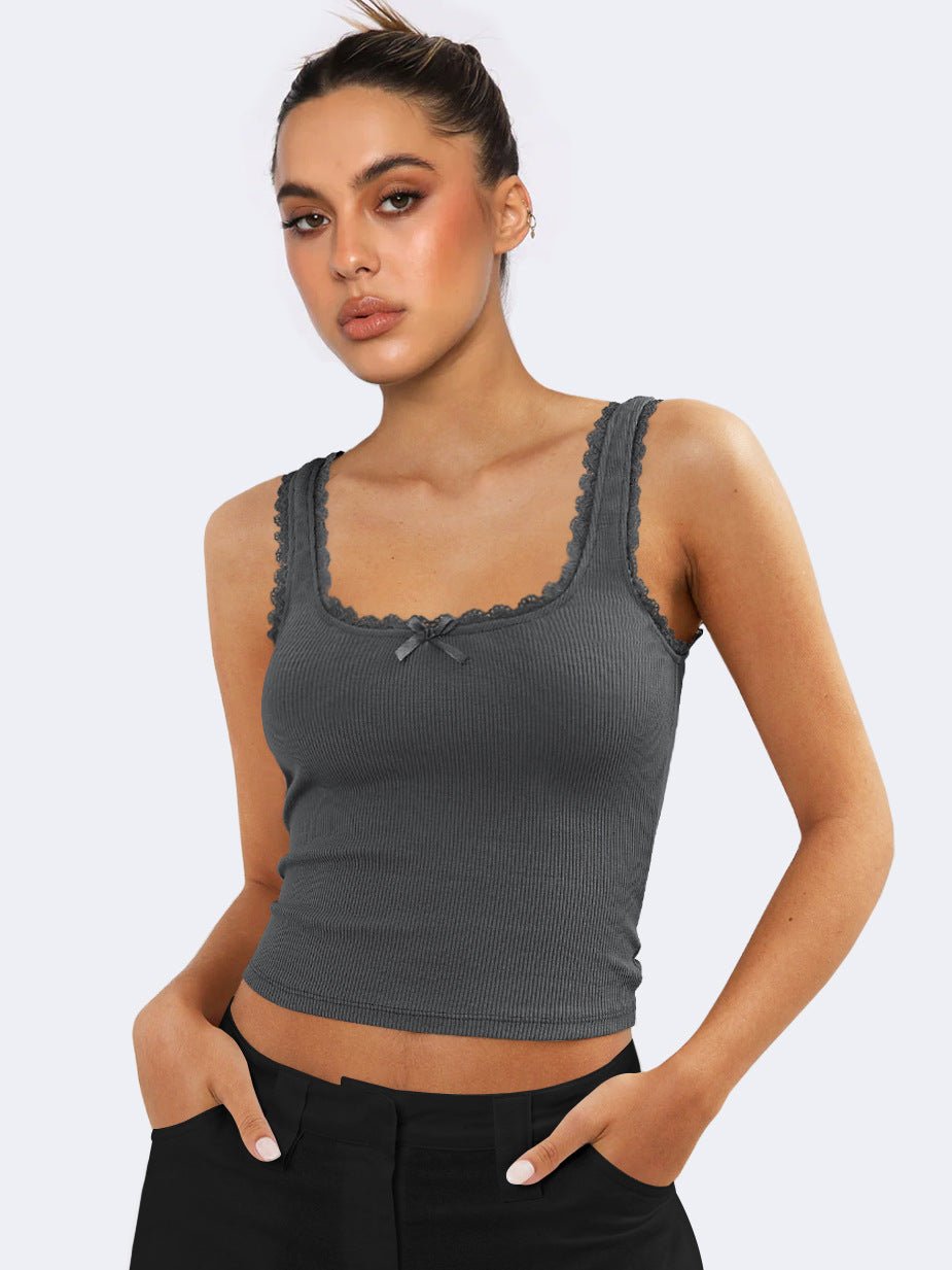 Vrouwelijke Tanktop met Kant en Ruffles Romantisch Design