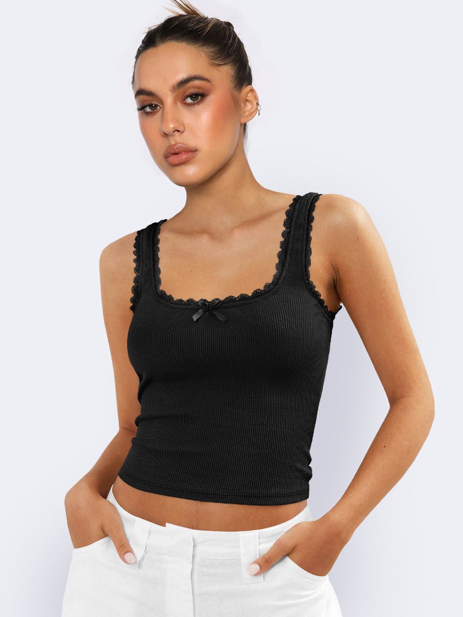 Vrouwelijke Tanktop met Kant en Ruffles Romantisch Design
