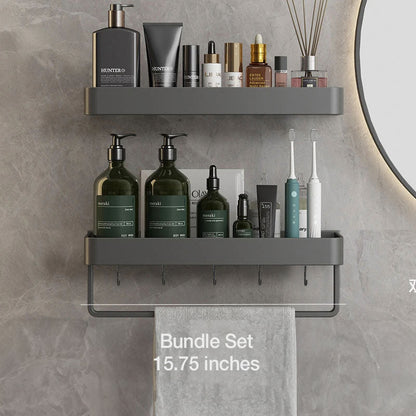 Badkamer plank aluminium zelfklevend 30cm grijs zwevend rek douche wandplank met handdoekhouder organizer badkamer