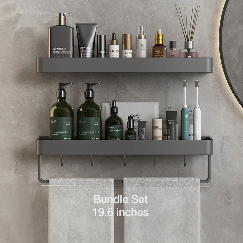 Badkamer plank aluminium zelfklevend 30cm grijs zwevend rek douche wandplank met handdoekhouder organizer badkamer