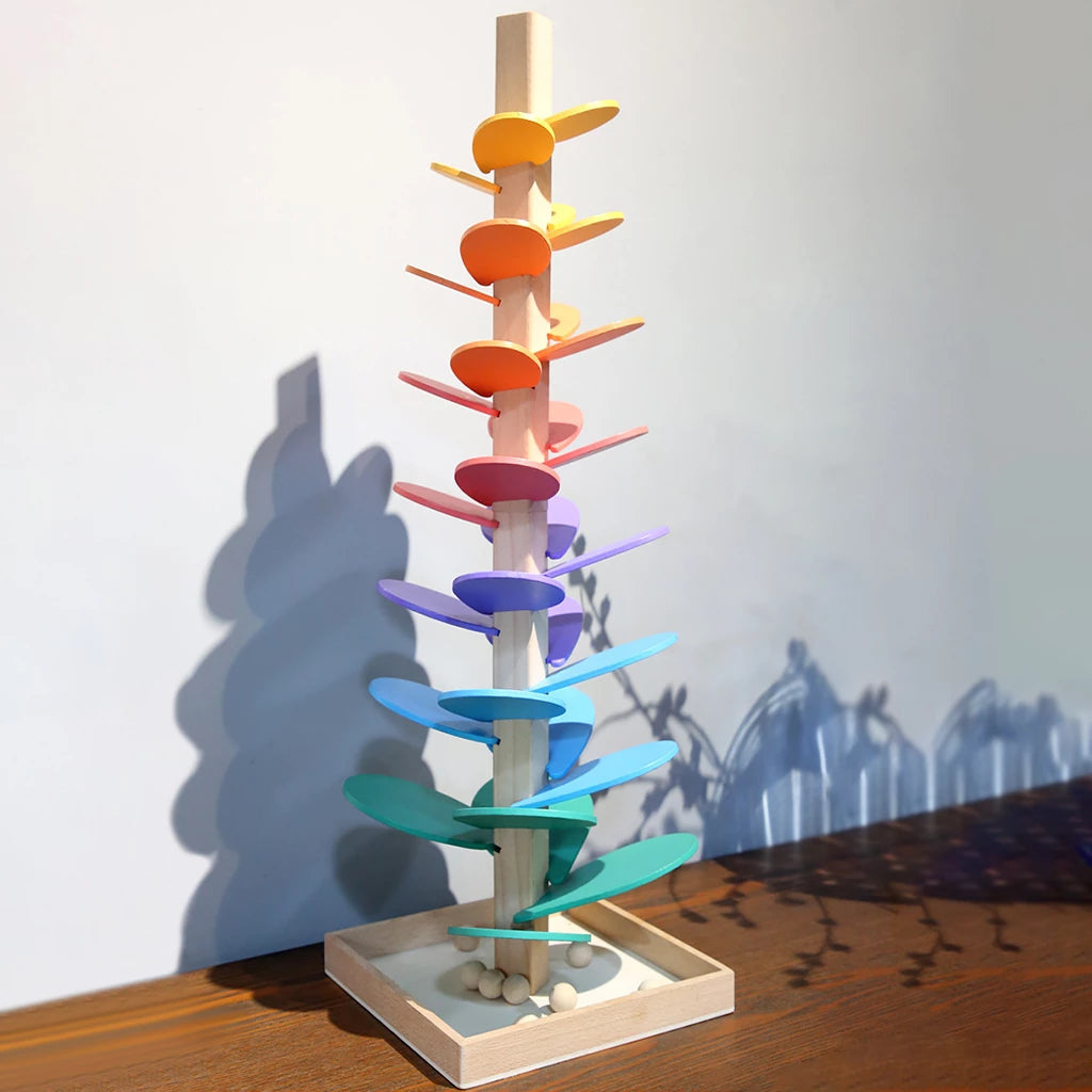 Houten Knikkerbaan met Regenboogkleuren en Muzikaal Geluid voor Peuters 71 cm Speelgoed Interactief Educatief Motoriek Cognitieve Ontwikkeling Montessori Leerplezier