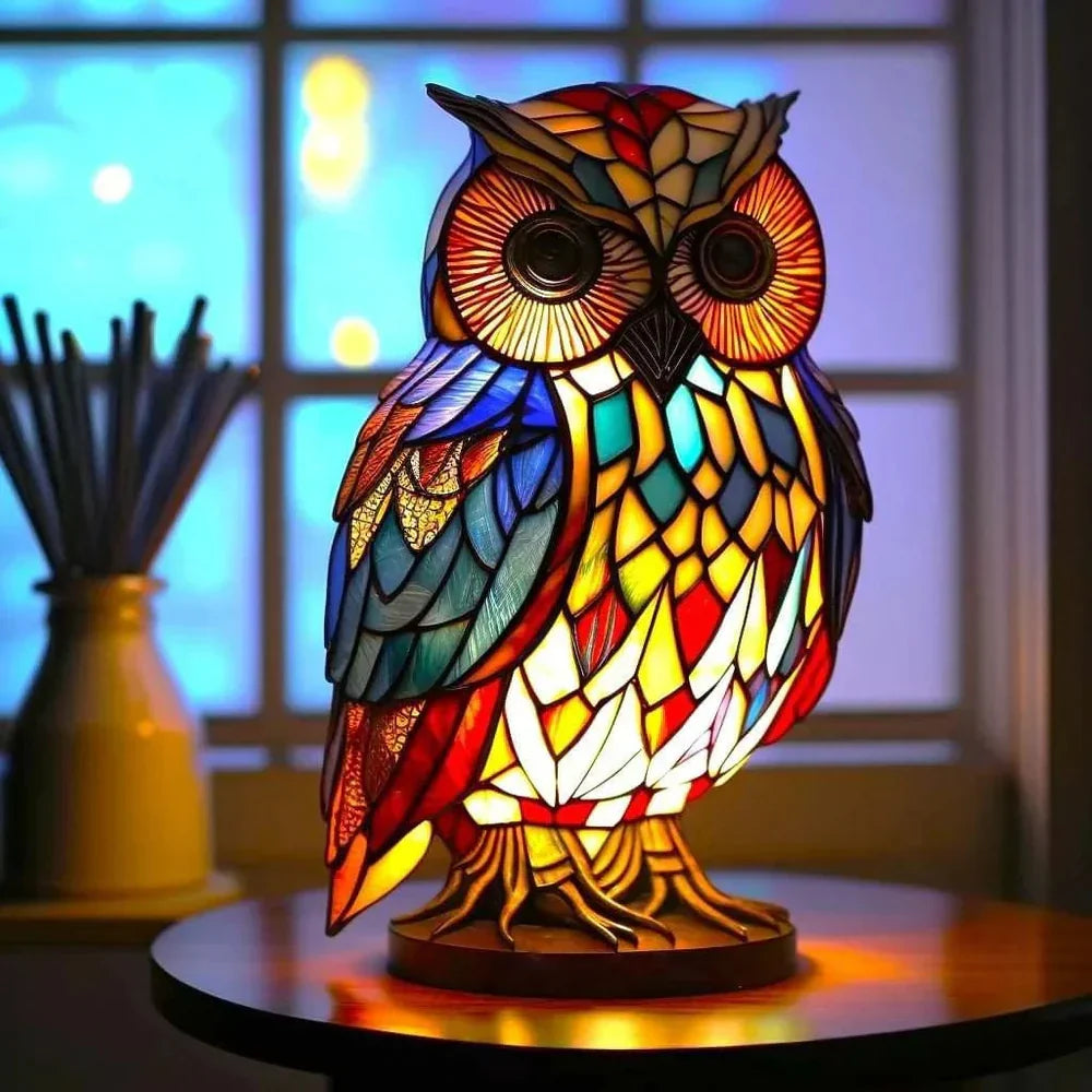 Decoratieve Tafellamp met Dierenprint Gebrandschilderd Glas Effect 15cm Warm Sfeerlicht voor Woonkamer Slaapkamer Nachtkastje