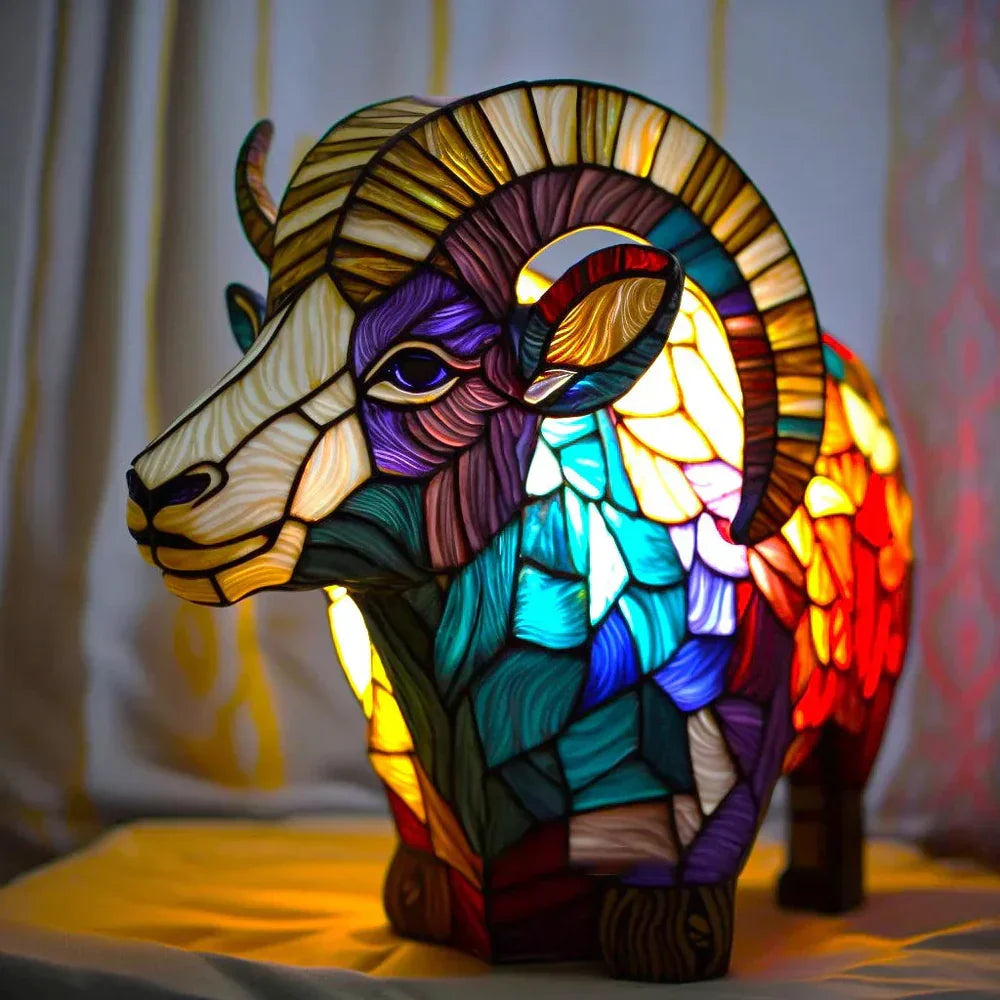 Decoratieve Tafellamp met Dierenprint Gebrandschilderd Glas Effect 15cm Warm Sfeerlicht voor Woonkamer Slaapkamer Nachtkastje