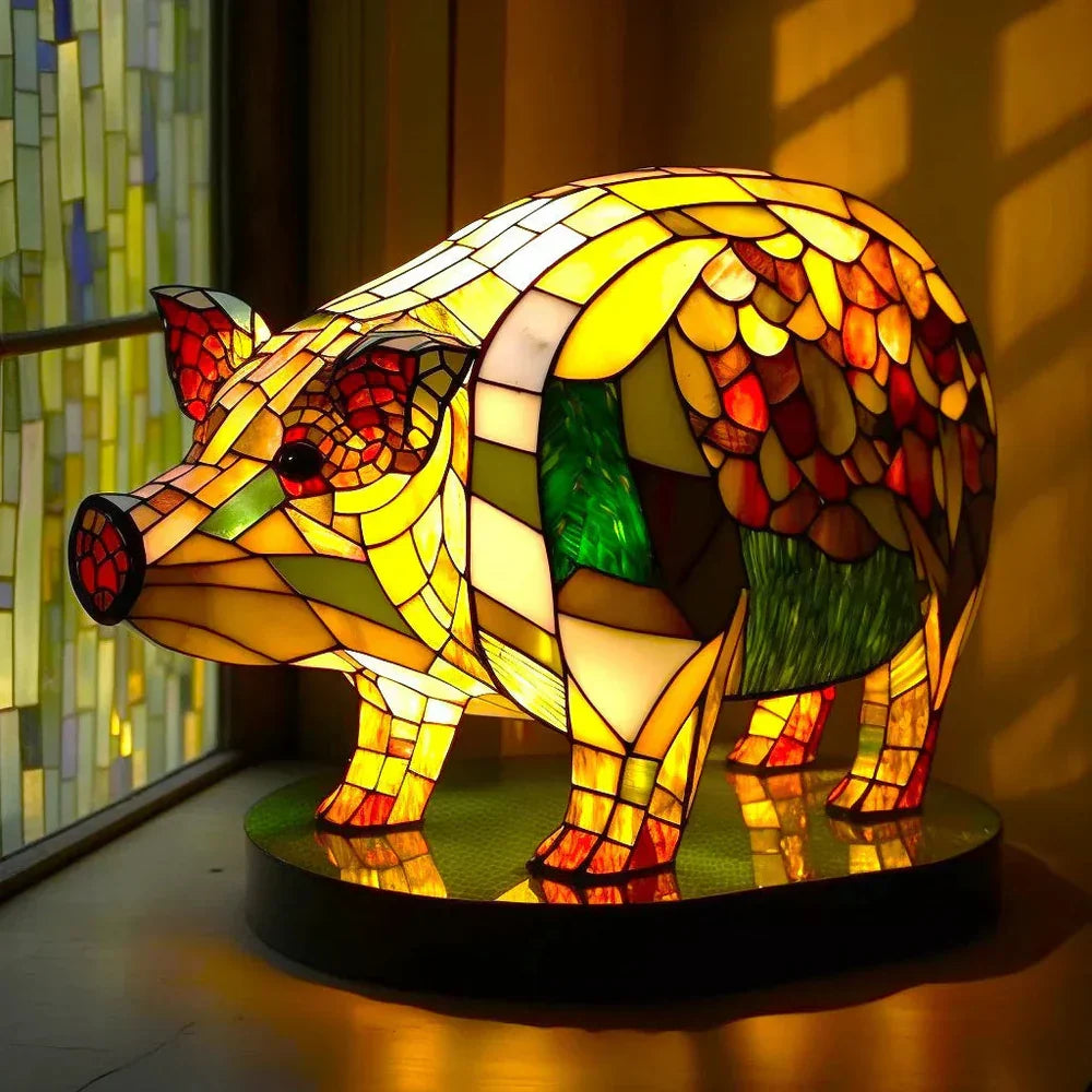 Decoratieve Tafellamp met Dierenprint Gebrandschilderd Glas Effect 15cm Warm Sfeerlicht voor Woonkamer Slaapkamer Nachtkastje