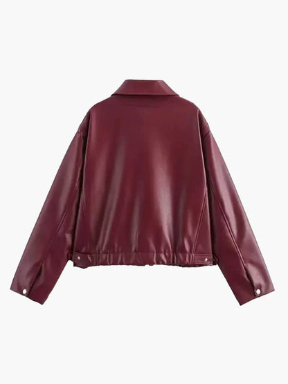 Leren Jas Dames Burgundy Rood Bontlook