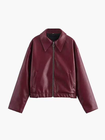 Leren Jas Dames Burgundy Rood Bontlook