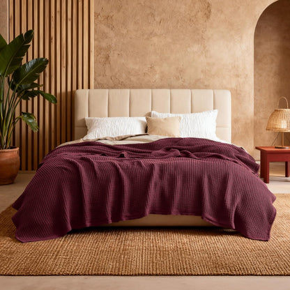 Lichtgewicht Katoenen Wafelplaid Tweepersoonsbed Zacht Ademend Deken Scandinavisch Design 90x90 cm Woonkamer