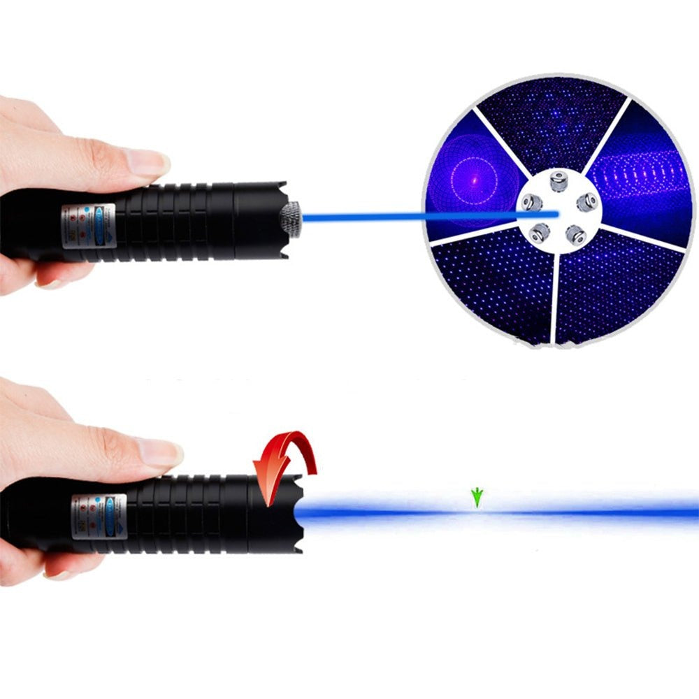 Krachtige Blauwe Laserpen 450nm met Verstelbare Focus en Thermische Ontstekingsfunctie | Tactisch Bereik 5000m+ | Aluminium Behuizing | Oplaadbaar met 2x 16340 Batterijen