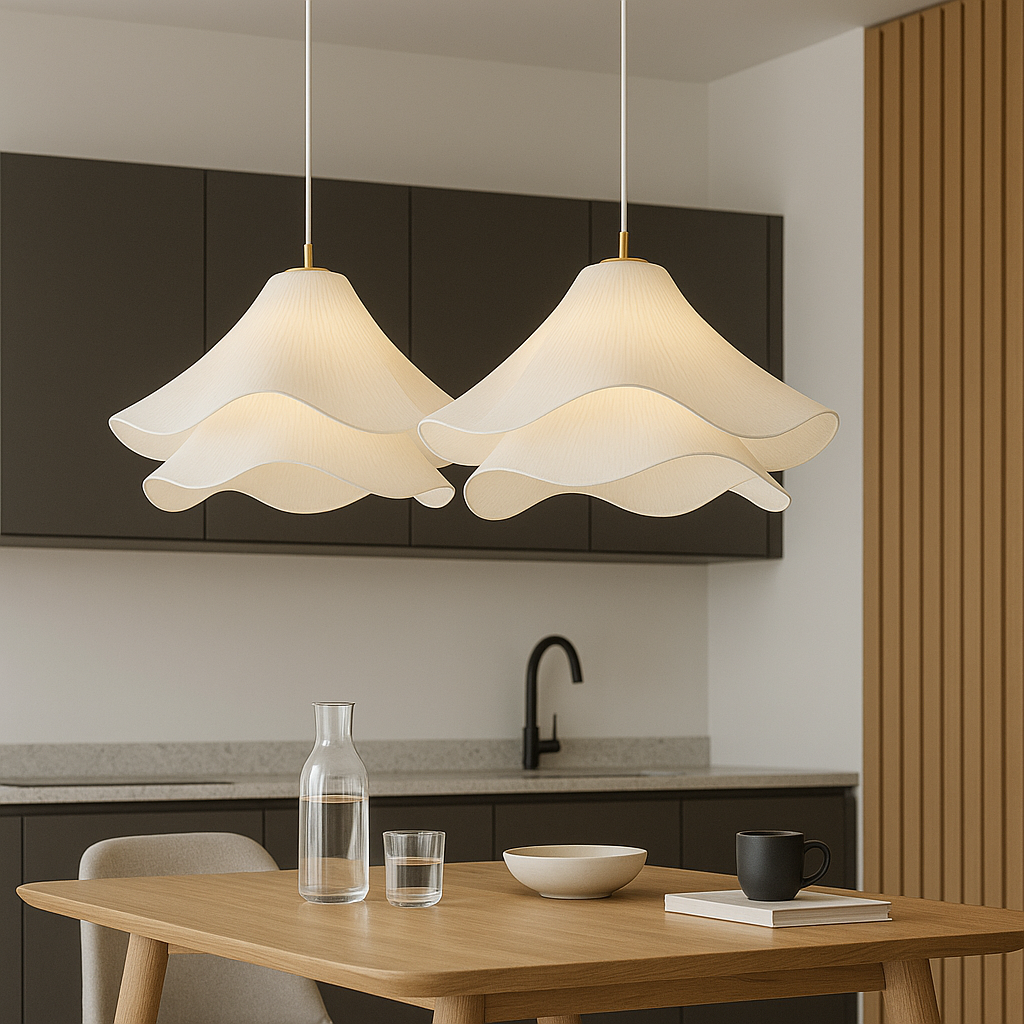 Etherule Bloem Hanglamp Stof Metaal Beige Eetkamer Hanglamp Gelaagd Design Sfeerverlichting Moderne Hanglamp