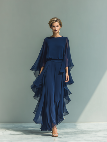 Dames chiffon set met ruches en elegante pasvorm