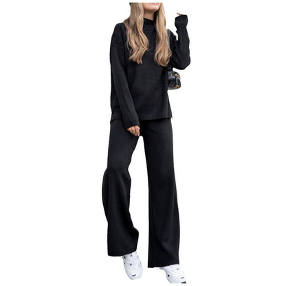 Dames Gebreide Lounge Set met Coltrui en Wijde Broek