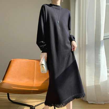 Gebreide Jurk met Franjes Vrouwelijk en Elegante Stijl
