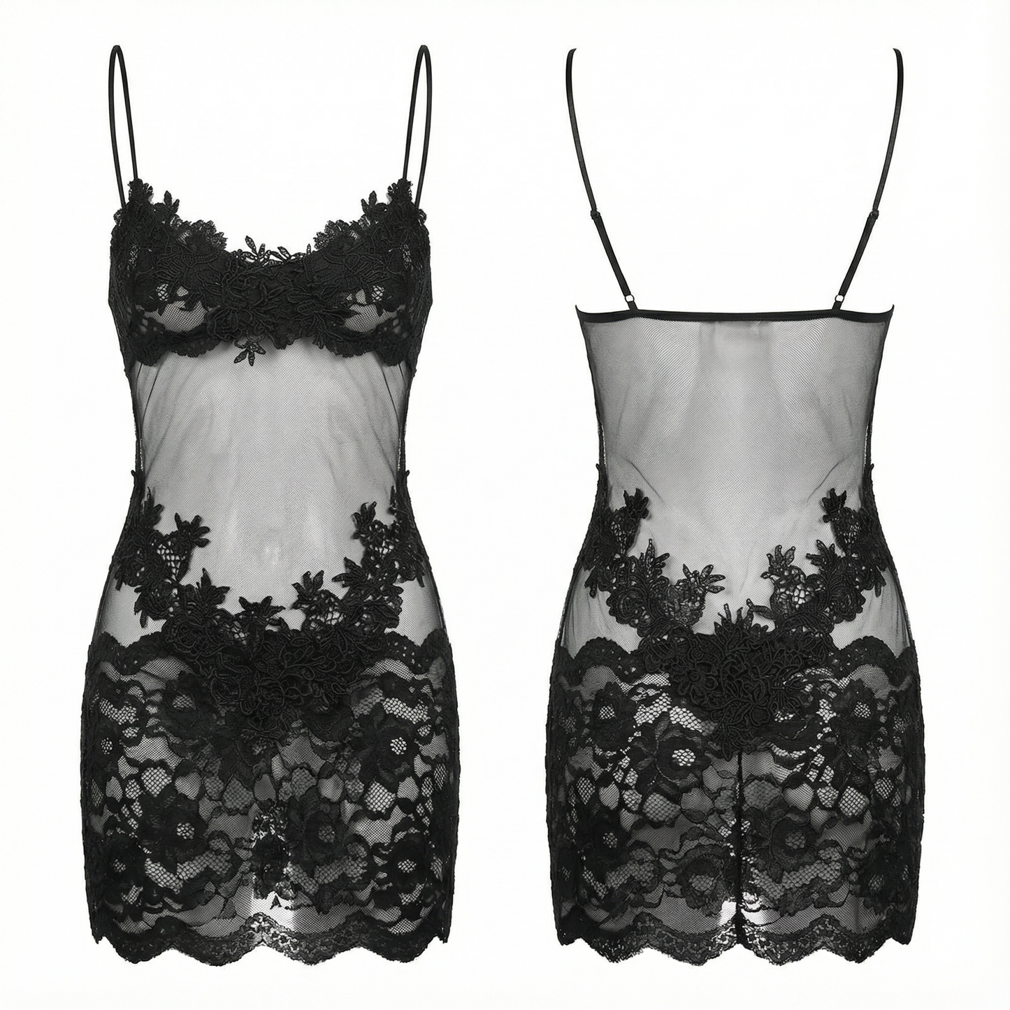 Doorschijnende Geborduurd Kanten Slip Jurk voor Dames – Romantische Lingerie met Verstelbare Bandjes
