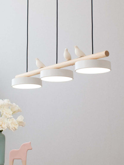 Hanglamp Hout Design Vogelvorm Drie Kappen Scandinavisch Keukeneiland