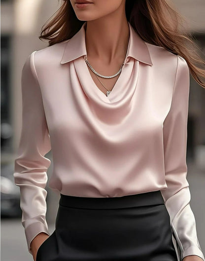 Dames Blouse V-Hals Satijnen Look Trendy