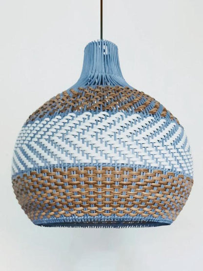Handgeweven Rotan Hanglamp Blauw Vintage Kap Eetkamer Keuken Woonkamer Scandinavisch Lichtarmatuur