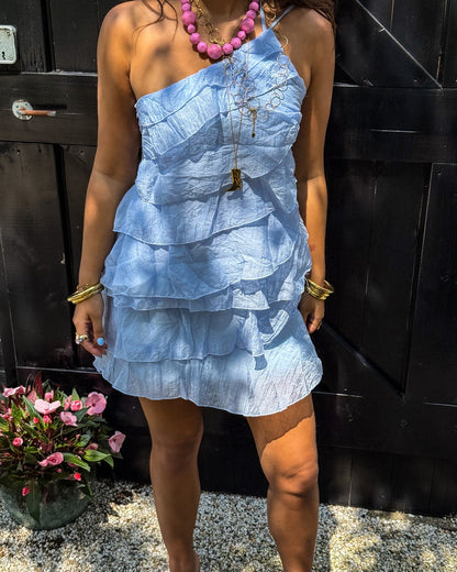 Zomerjurk Dames Asymmetrisch Ruches Korte Jurk Casual