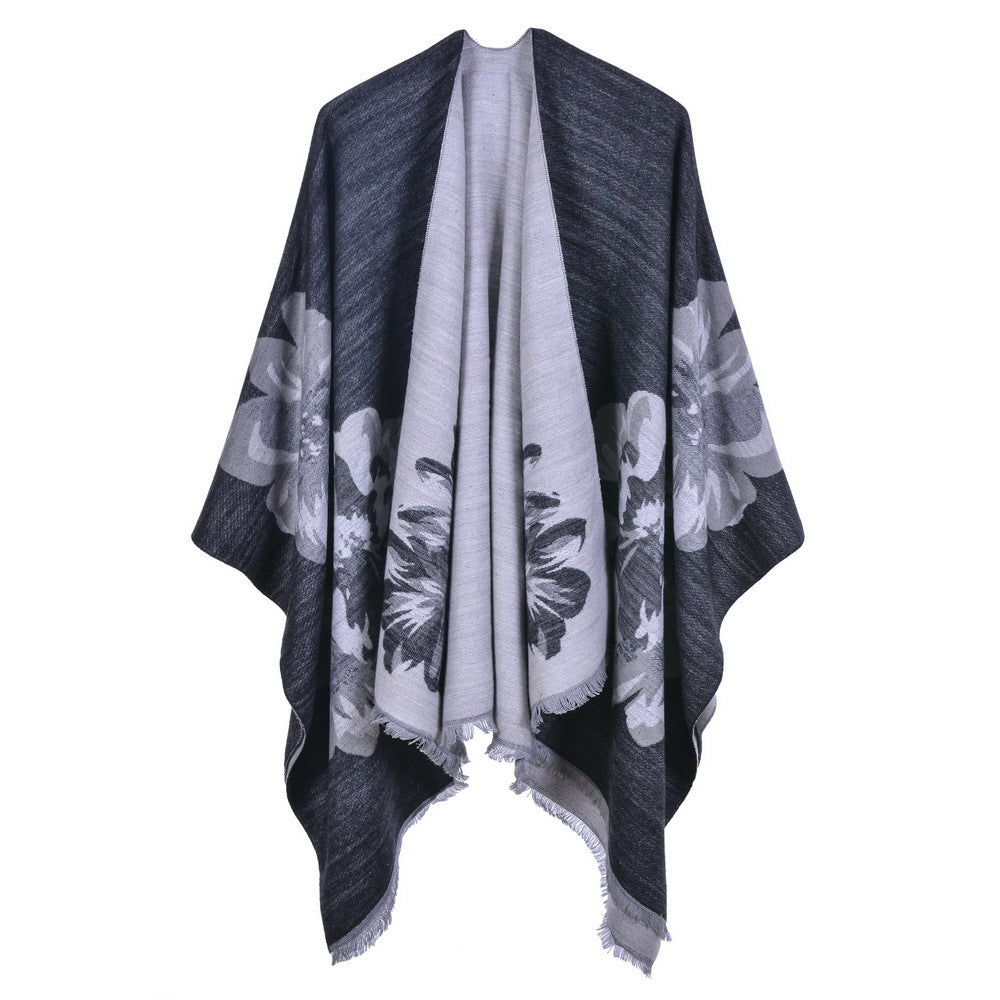 Dames Sjaal Bloemenprint Cape Stijl Levi's Blazer Look
