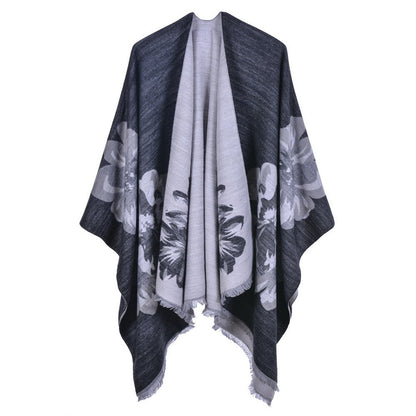 Dames Sjaal Bloemenprint Cape Stijl Levi's Blazer Look