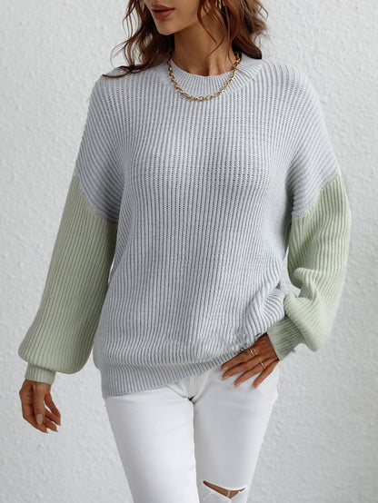 Dames Trui Ronde Hals Elegante Contrasterende Mouwen
