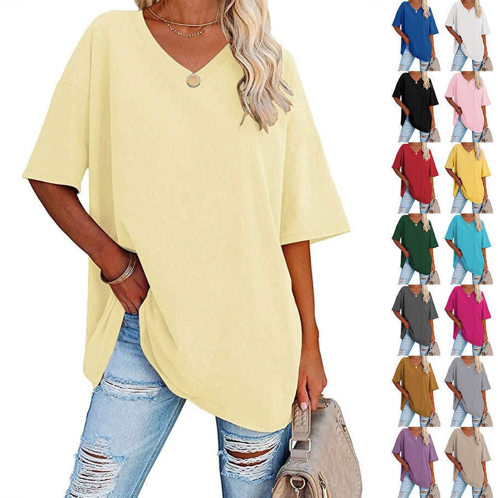 Dames T-shirt V-hals Losse Fit Basis Top Casual