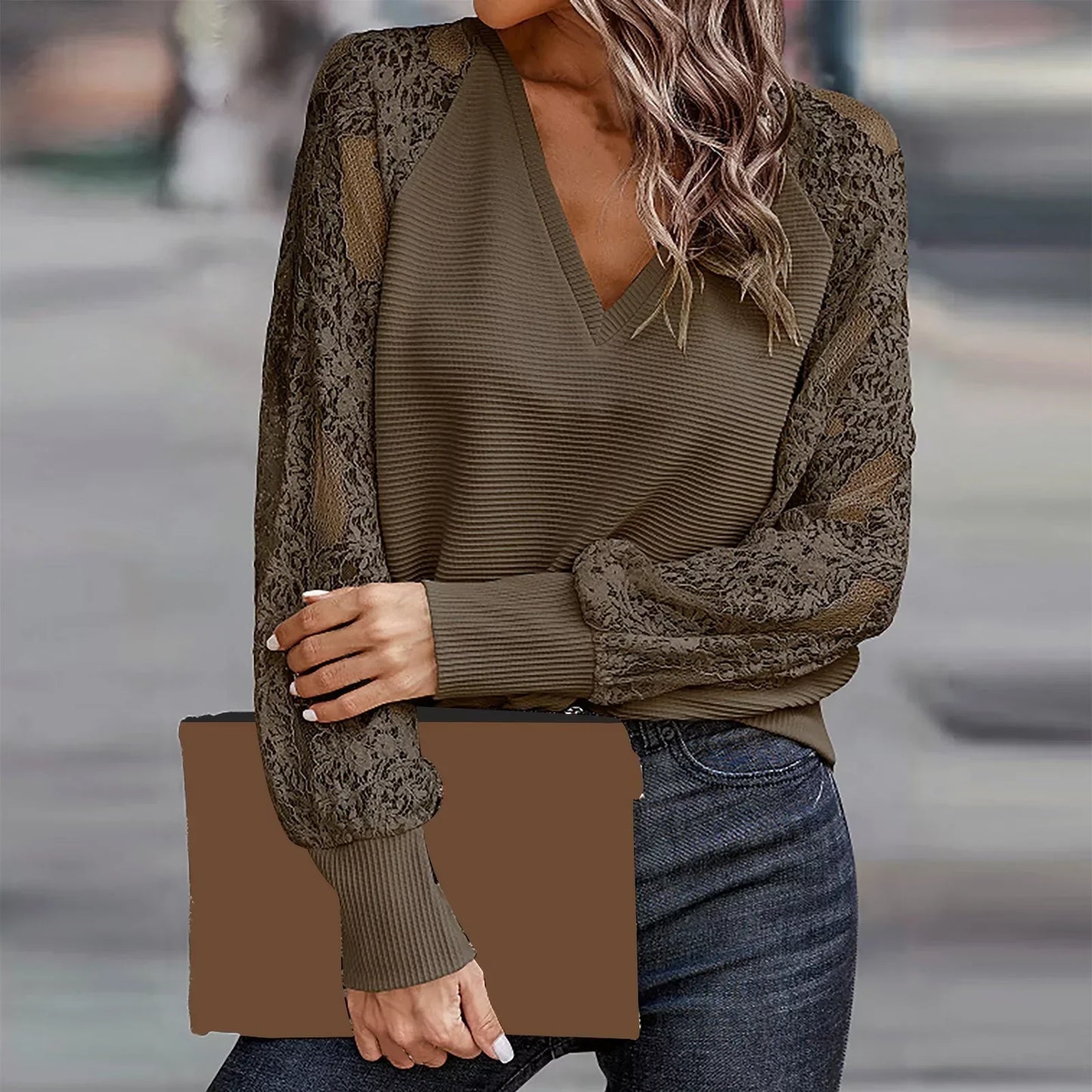 Dames Top Lange Mouwen Kanten Design