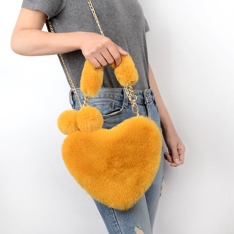 Dames Handtas Plush Hartvorm met Ketting Sluiting