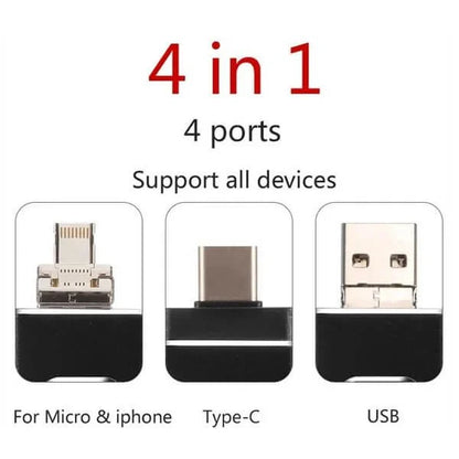 4-in-1 USB-Stick met Meervoudige Aansluitingen Zwart Zilver Goud Roze voor Smartphone Tablet Laptop iPhone Android | Snelle Datatransfer Opslagstick Universele Compatibiliteit iOS Windows Mac Backup