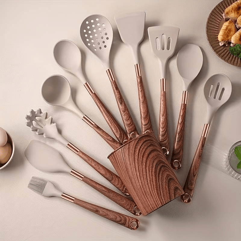 Keukenset Siliconen 10 Delig Hittebestendig Anti-aanbak Kookgerei Set Houten Handvat Keuken Tools Set
