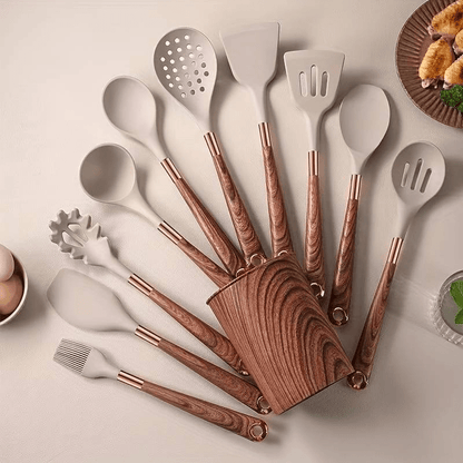 Keukenset Siliconen 10 Delig Hittebestendig Anti-aanbak Kookgerei Set Houten Handvat Keuken Tools Set