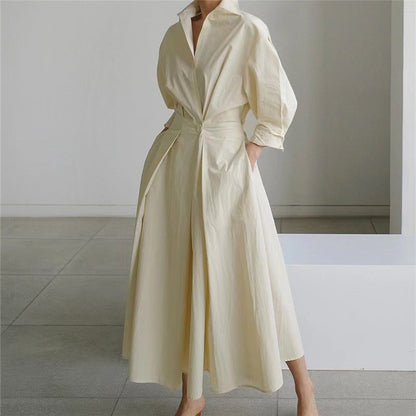 Dames Jurk Overhemdkraag Elegante Korte Mouw
