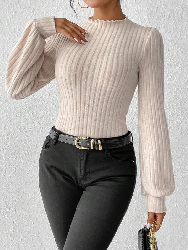 Dames Top met Pofmouwen en Geribde Fit