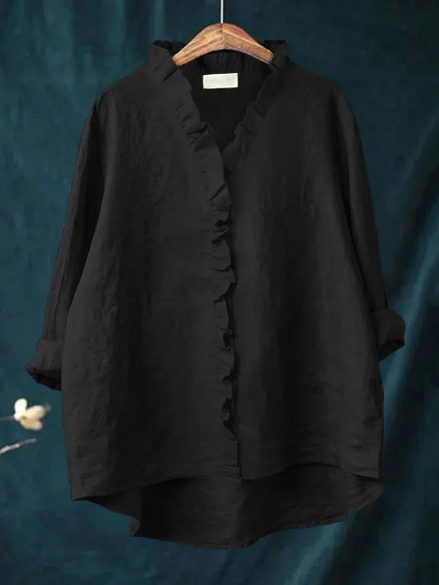 Dames Blouse Katoen Linnen Casual Ruffles