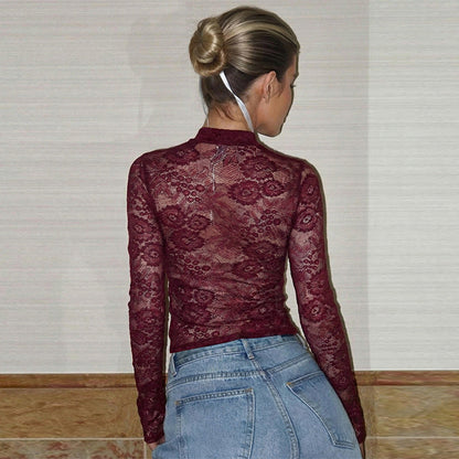 Dames Top met Lange Mouwen en Kanten Strik Detail