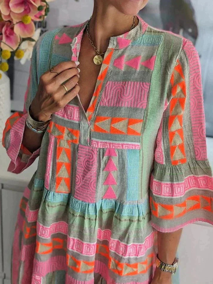 Midi-Jurk met Pofmouwen Elegante Zomerjurk voor Vrouw