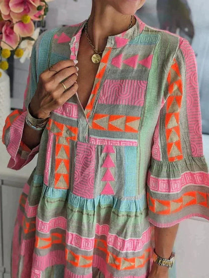 Midi-Jurk met Pofmouwen Elegante Zomerjurk voor Vrouw
